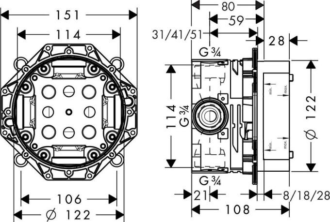  Hansgrohe:   Ibox Universal 01800180+ Ecostat S 15701000  